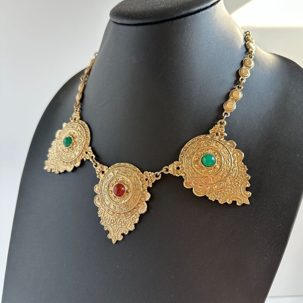 1960s Gold Medallion Bib Necklace